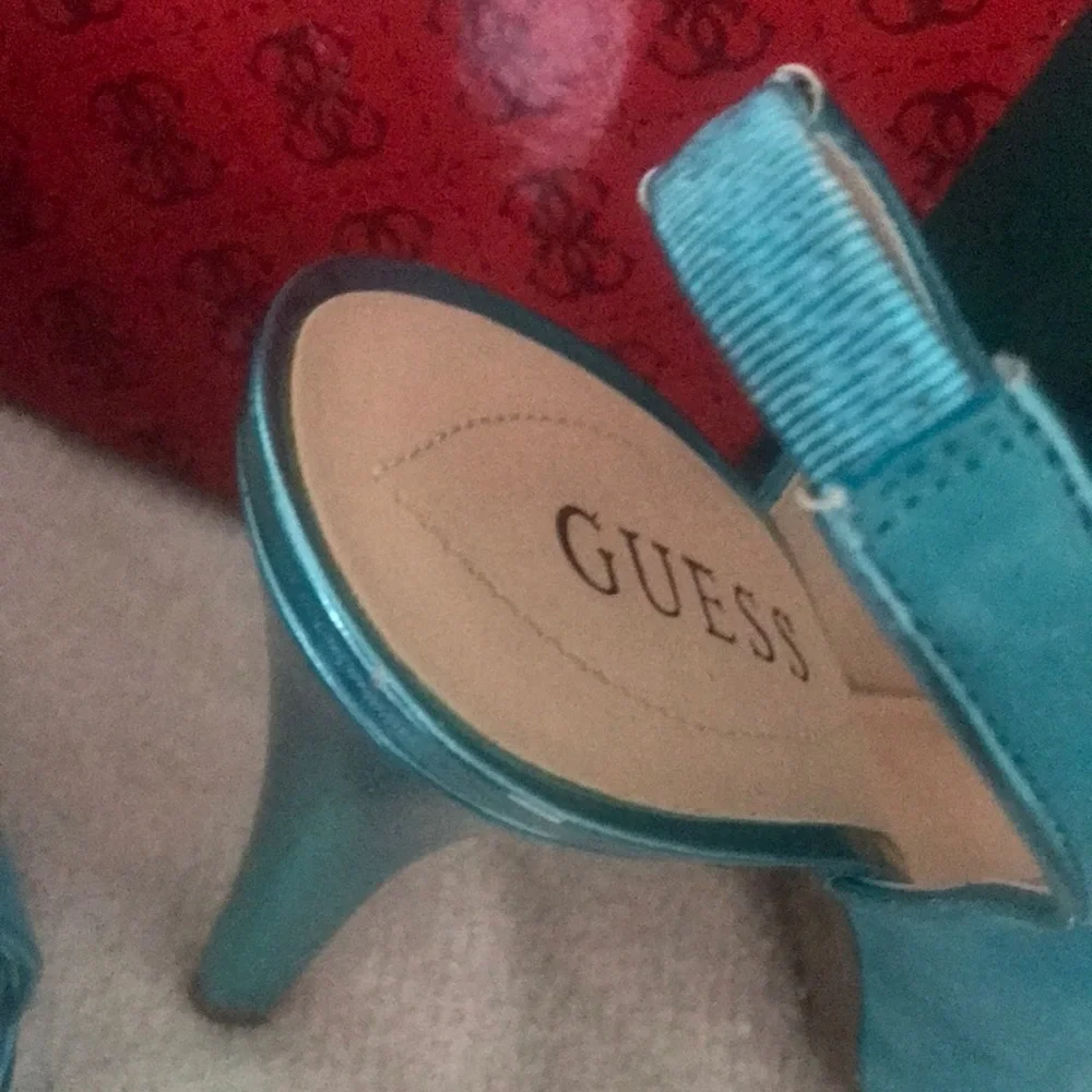 GUESS Turquoise Peep-Toe Slingback Platform Heels
